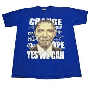 Vintage 00s Obama Campaign Election Tee T-Shirt FLAW Hope Change Blue 3XL